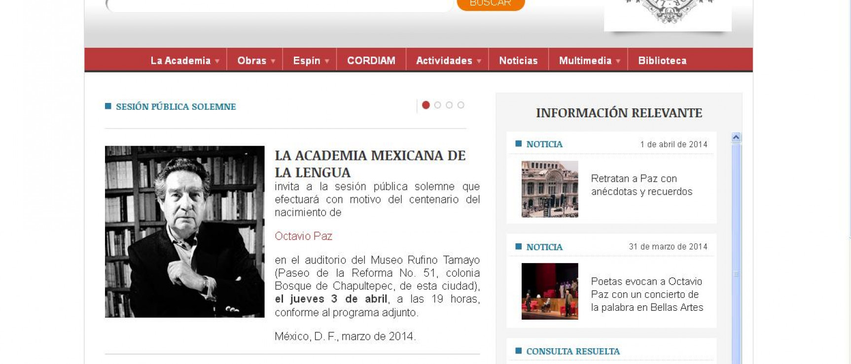 Nueva página web de la Academia Mexicana de la Lengua. http://www.academia.org.mx/